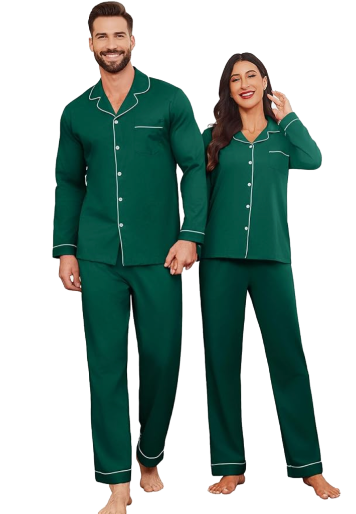 couple wearing matching pajamas